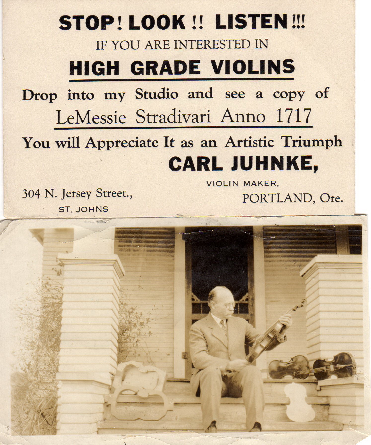 1922 304 N Jersey (McChesney building) Carl Juhnke Philadelphia Shoe Shop-Musical instruments violins a specilty