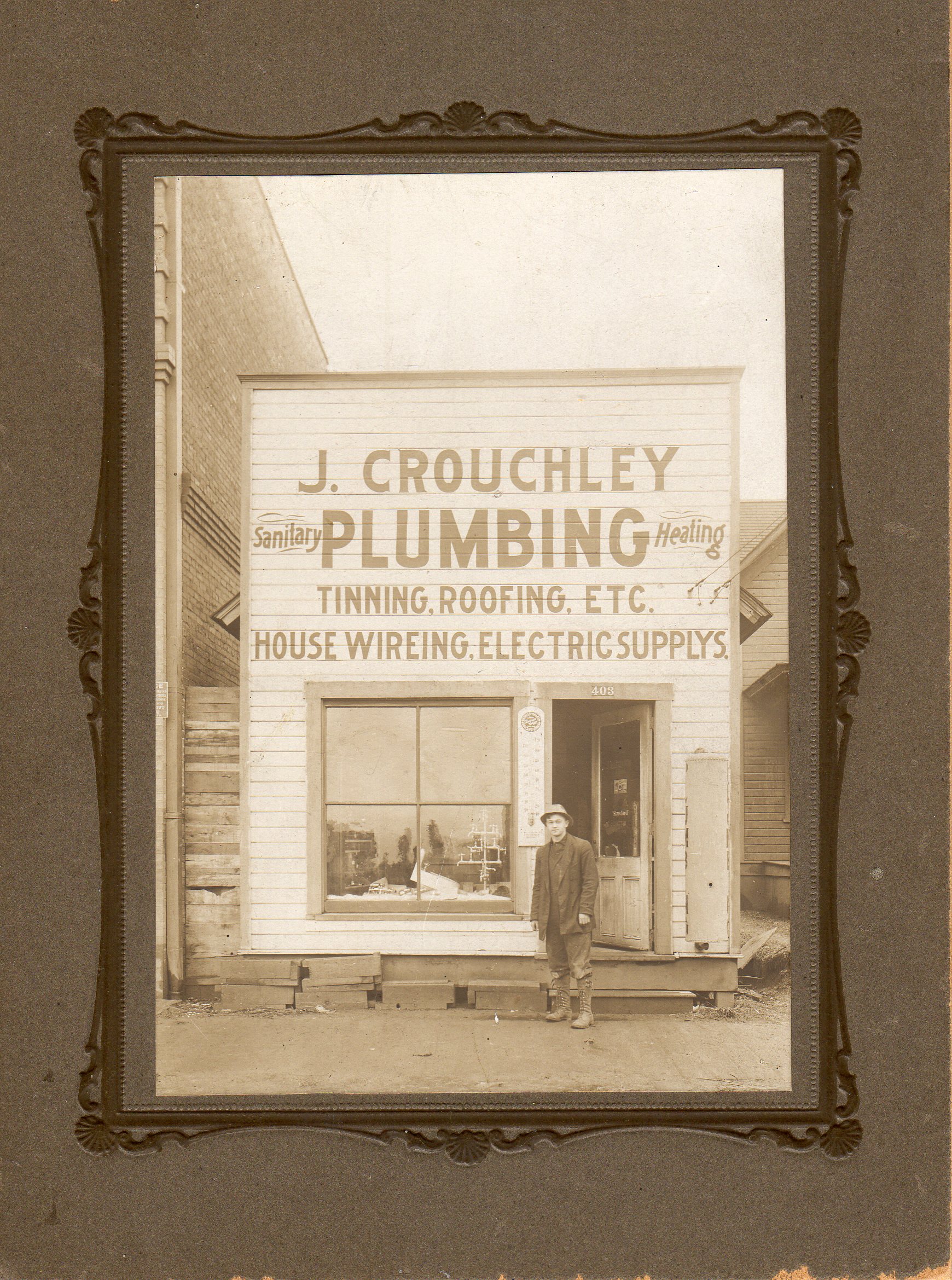 Original photo Crouchley Plumbing Earnest Crouchley  before 1910  next to 8928 N Lombard