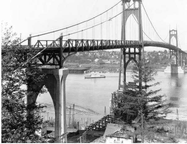 Multnomah Ferry passing by St Johns Bridge